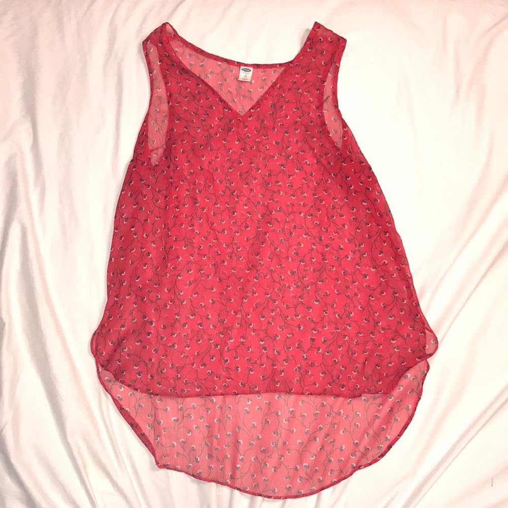 Sheer Red Floral Tank